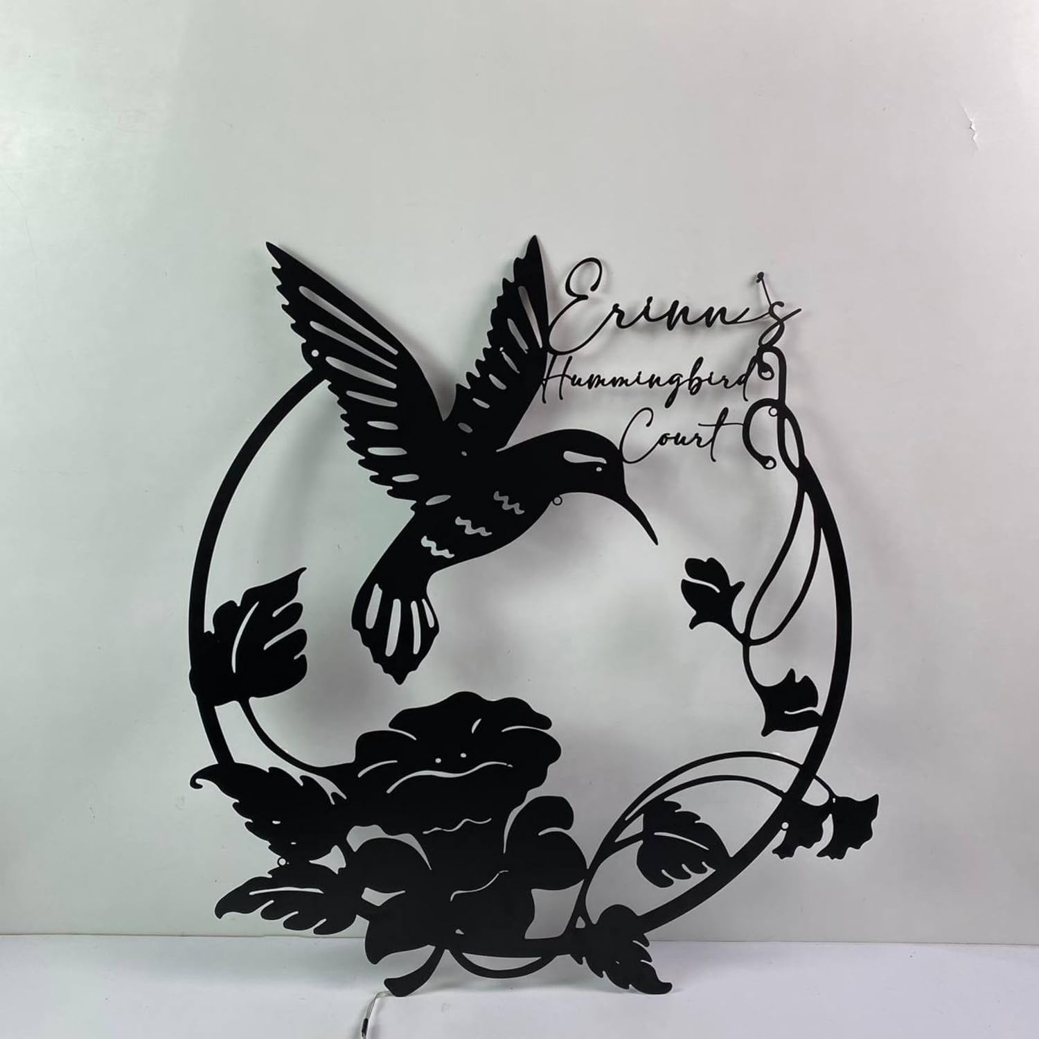 Personalized Hummingbird Metal Wall Sign, Custom Humming Bird Name Art Sign, Floral Bird Wall Decor, Garden Sign, Hummingbird Led Sign