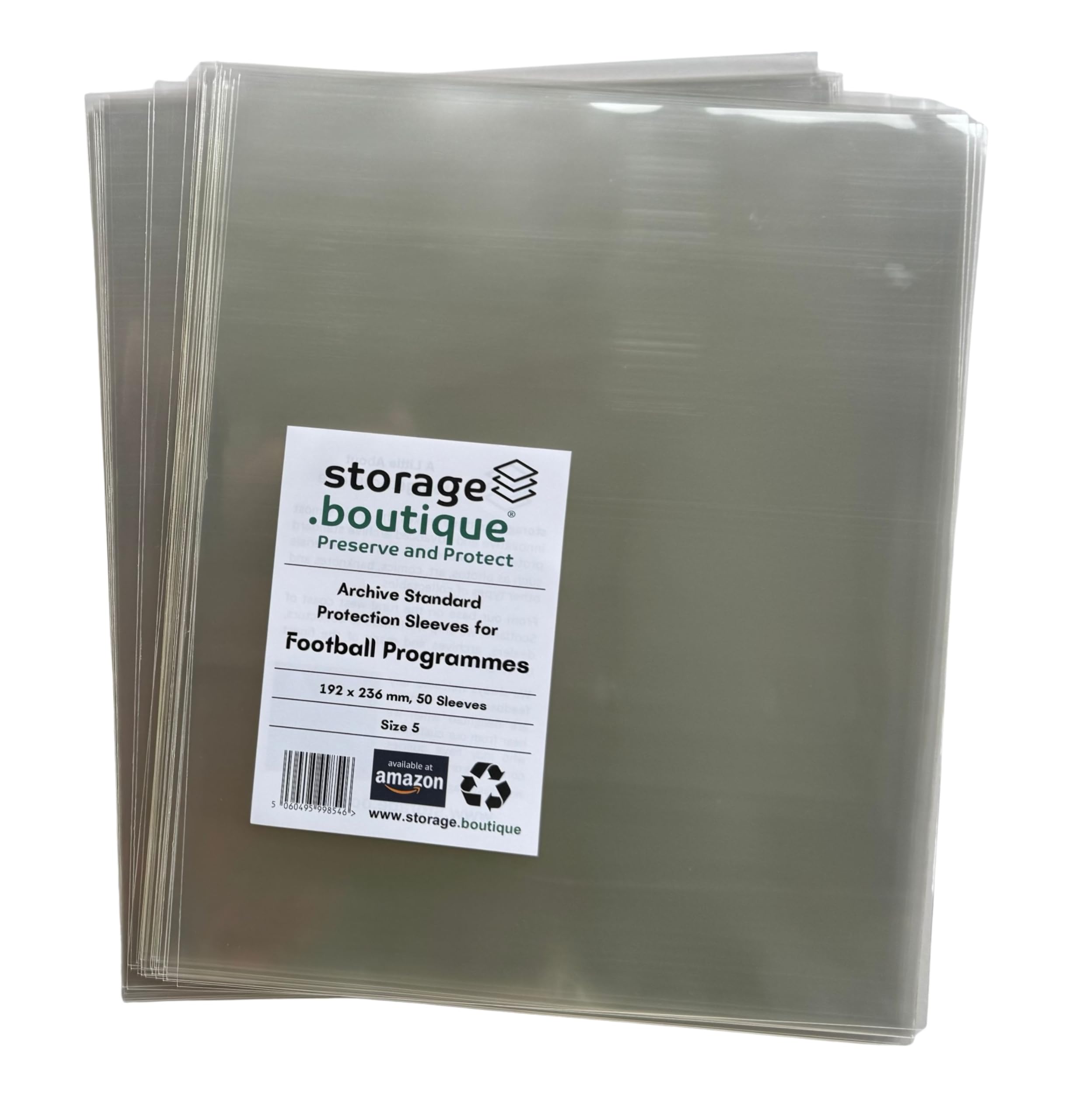 storage.boutique Football Programme Protection Sleeves, Archive Standard, Size 5, 192 x 236 mm, 50