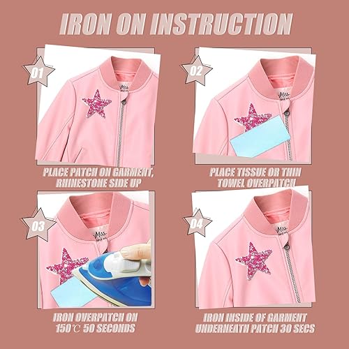Miniatura 5 de 50 parches adhesivos para planchar con estrellas, parches adhesivos para planchar en estrellas, diamantes de imitación brillantes, parches de