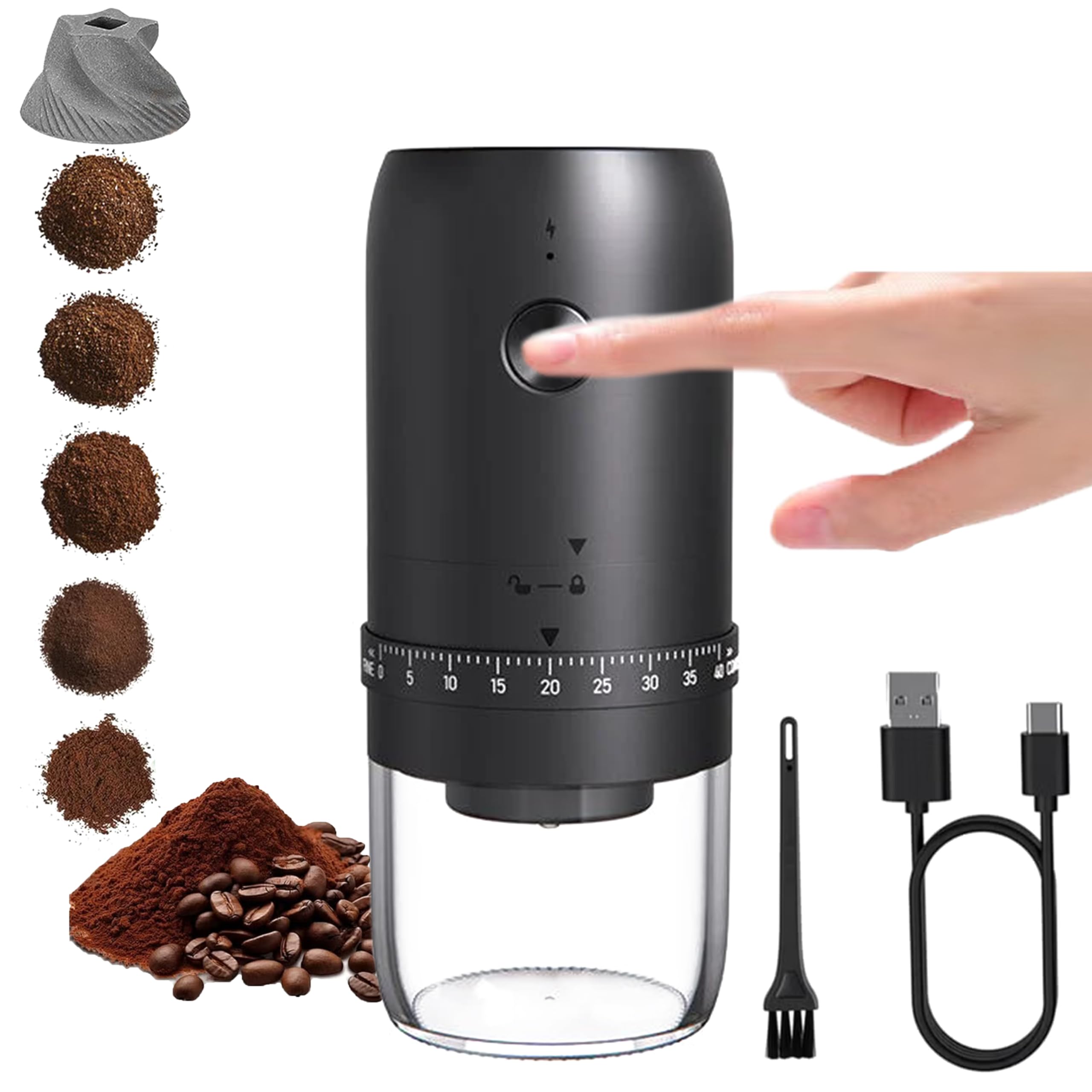 Photo 1 of ***MISSING PARTS***
Portable Electric Coffee Bean Grinder with 40 Adjustable Settings, Small Espresso Grinder Rechargeable Burr Coffee Grinder with Multiple Grinding Settings for Travel, Camping, Home & Office.