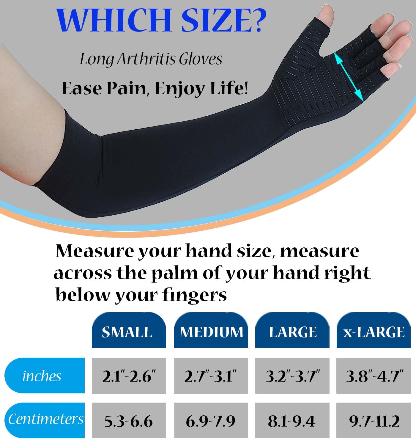 Big Mango Guantes largos de artritis para mujeres y hombres, guantes de compresión de cobre para dolor de manos, guantes de túnel carpiano sin dedos