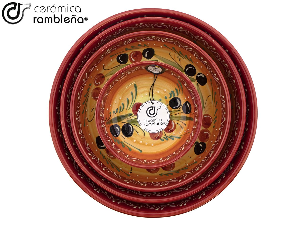 CERÁMICA RAMBLEÑA | Ensaladera cerámica | Ensaladeras originales | Conjunto x4 Ensaladeras decoración Aceitunas - Modelo 31 | Decoración 100% hecho a mano