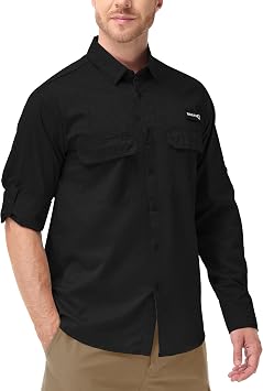 Satankud Mens Long Sleeve Fishing Shirts UPF 50+ Sun Protection Cooling Hiking Shirt for Travel Safari Work