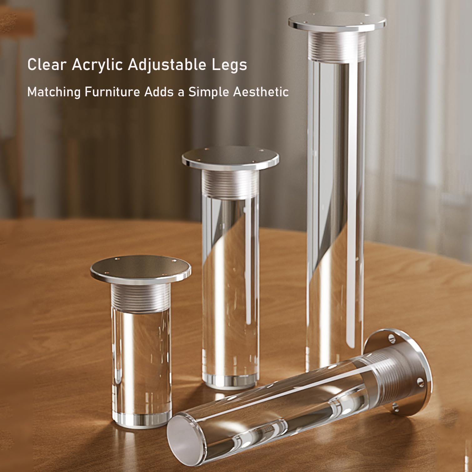 Piedini per Mobili Regolabili,Set di 4 Gambe per Divano in Acrilico Trasparente,Piedi di Ricambio per Armadio Letto Base Tavolo Mobili,con Piastra di Montaggio e Viti (Transparent,15cm)