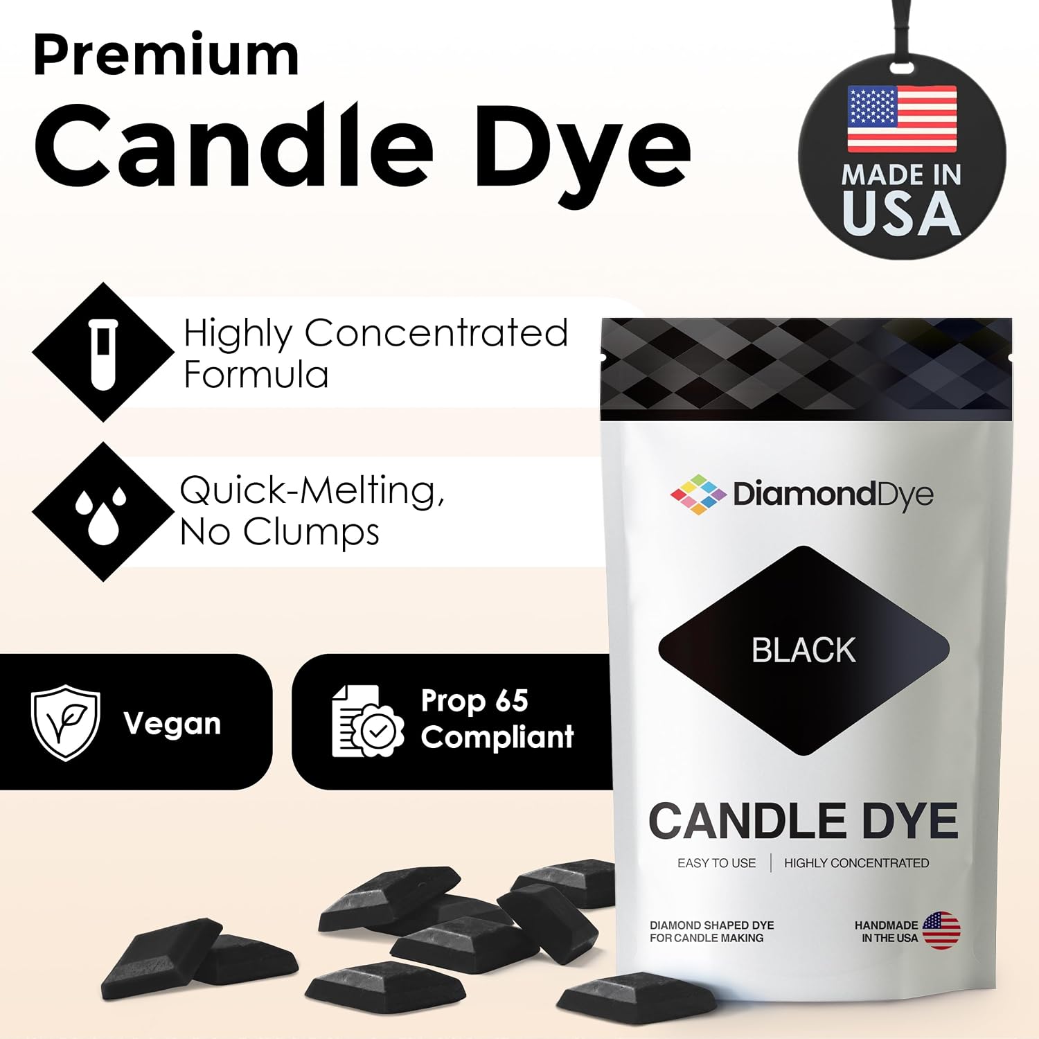 Black Candle Dye Chips for Soy & Paraffin Wax Candle Making, 10 Pack | Made in the USA. Pre-measured chips melt fast with no clumps. 1 chip per lb, 2 for soy wax. Vibrant color, vegan, non-toxic