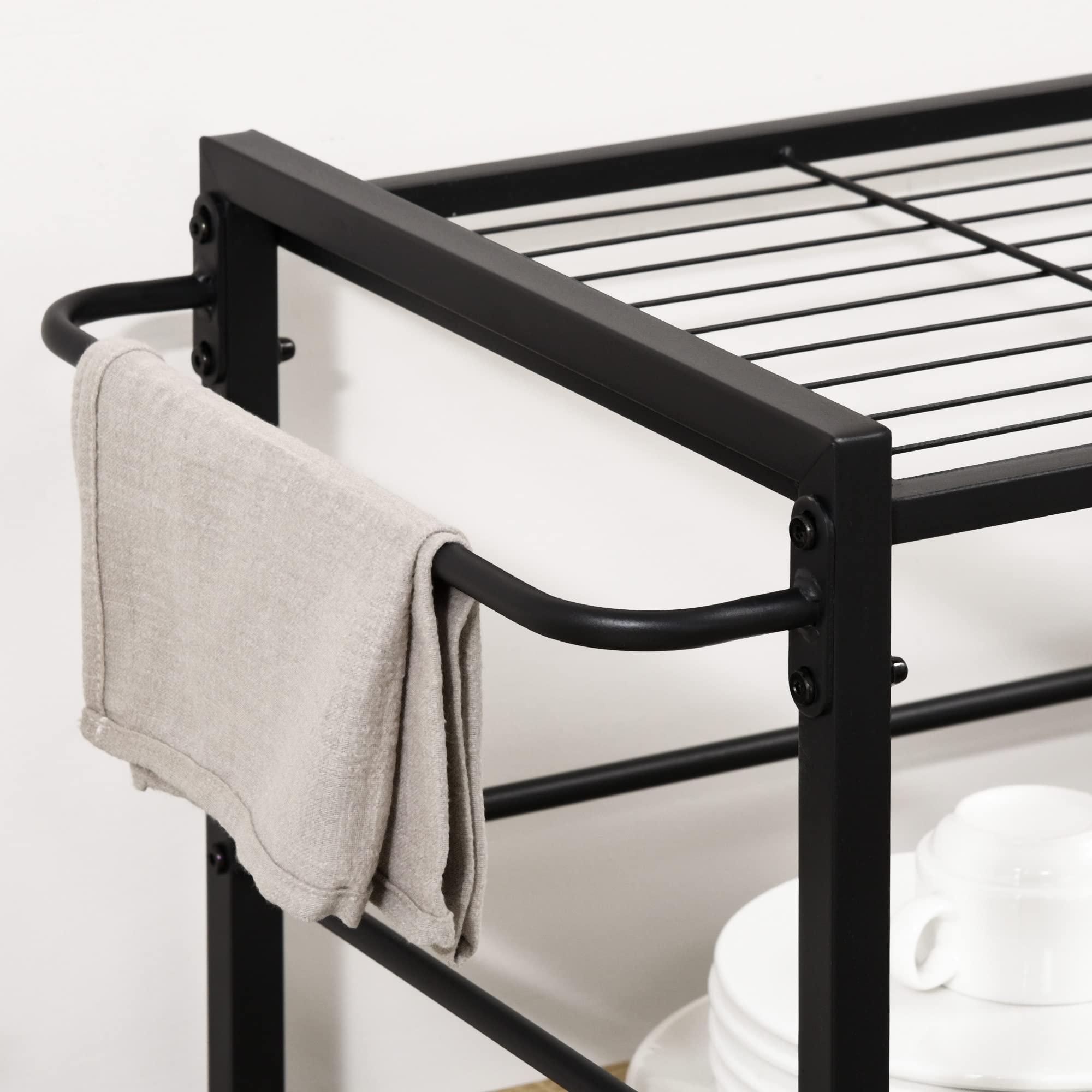 HOMCOM Carrello da Cucina a 3 Ripiani con Vassoio Rimovibile e Ruote Girevoli, Carrellino per Cucina in Stile Industriale 72x40x94cm, Legno e Nero