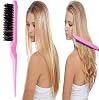 ZVOREI Set de 8 Cepillos para el Cabello con 4 Herramientas de Cola de Rata, 1 Cepillo de Cerdas para Cardar, 1 Cepillo de Control de Bordes, 2 Peines de Cola de Rata con Pasador Metálico para Mujer, Rosa 3