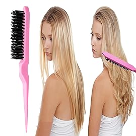 ZVOREI 8Pcs Hair Brushes Set with 4Pcs Topsy Hair Tail Tools 1Pcs Bristle Teasing Hair Brush 1Pcs Edge Control Brush 2Pcs Metal Pin Rat Tail Combs for Woman Girl hair Styling,Edge&Back Brushing,Pink