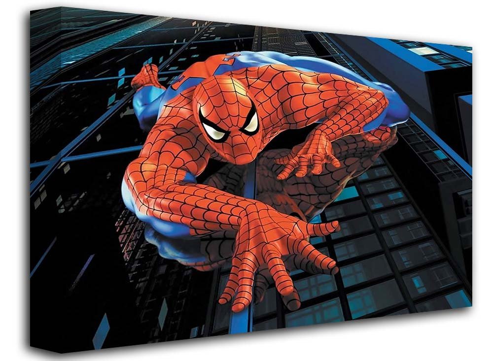 wallart101 Superman Climbing, Size: 40" x 26" (100cm x 65 cm Approx), Superhero Anime Comic Canvas Art Picture Print, (FRAMED CANVAS)