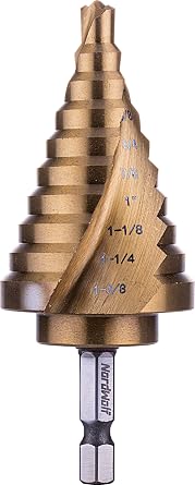 NordWolf HSS Titanium Step Drill Bit, Spiral Groove Double Flute Unibit with 1/4" Hex Shank for Sheet Metal, 10 SAE Step Sizes 1/4" to 1-3/8"