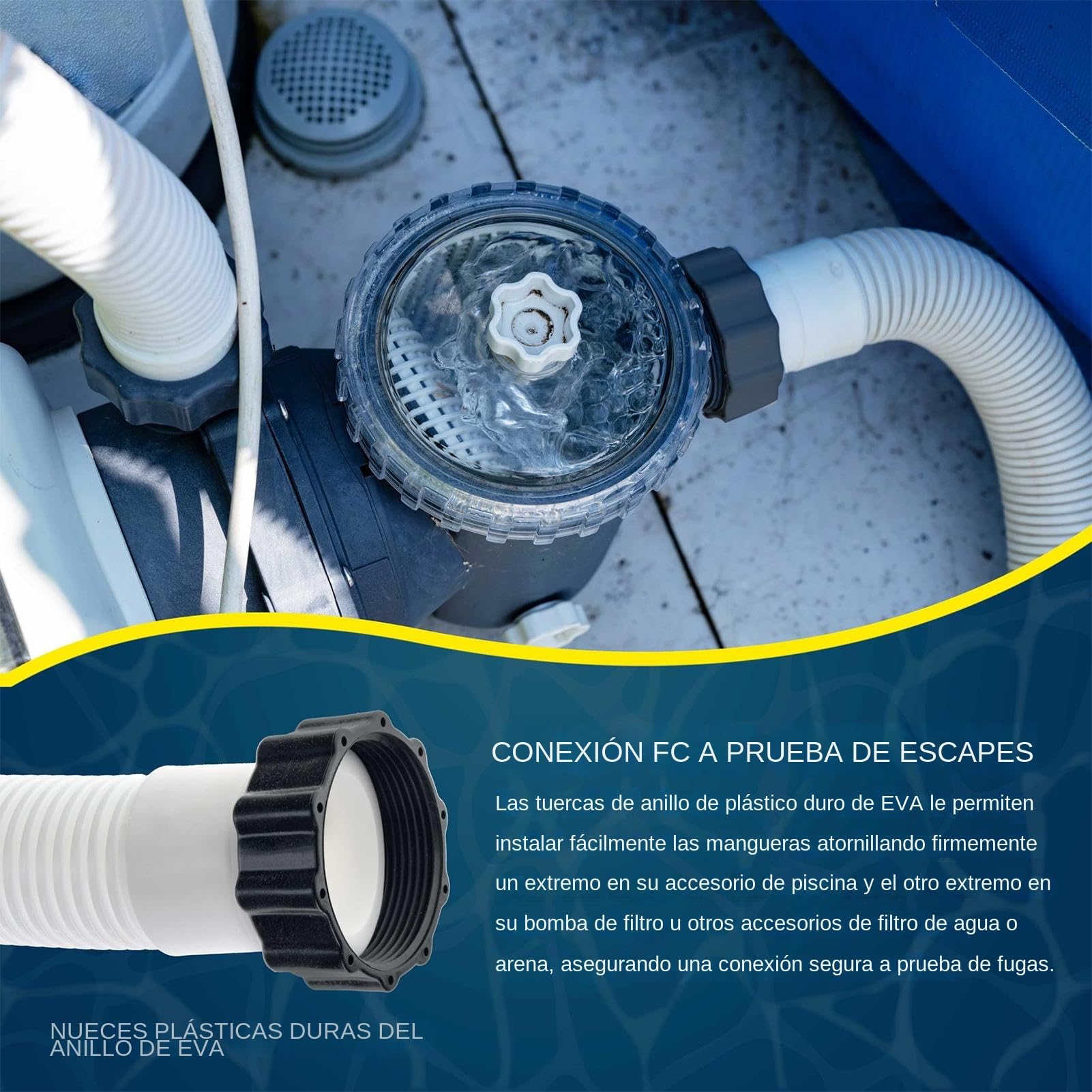 Tubo Pompa Piscina Connettore di Ricambio da 38 mm | 2 pezzi tubi piscina per pompe filtranti e Riempimento con Sabbia e Acqua Salata per Giardino, Cortile