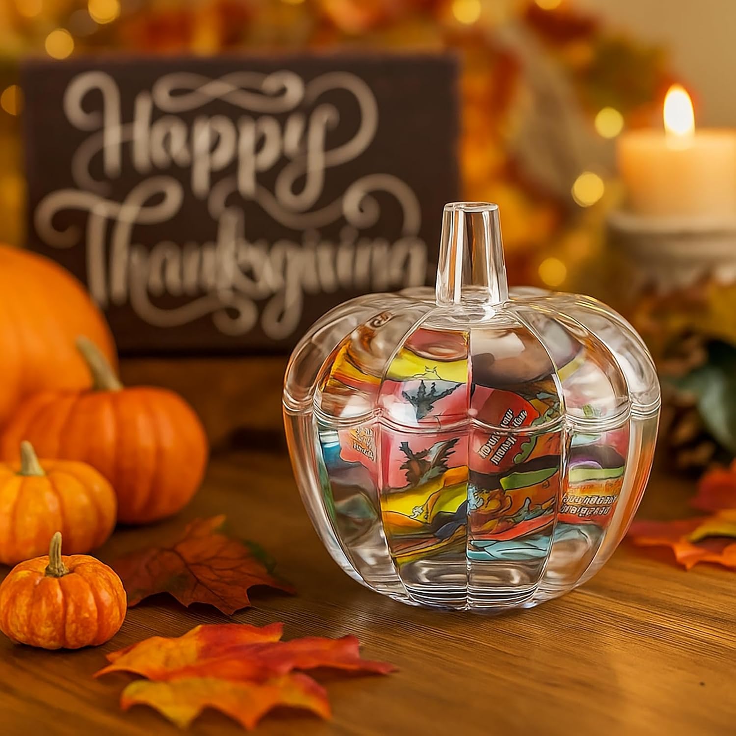 Tanlade 12 Pcs Glass Pumpkin Candy Jar Thanksgiving Candy Bowl Jars with Lids Pumpkin Container with Cover Transparent Target Glass Dish for Thanksgiving Home Party Wedding Decoration