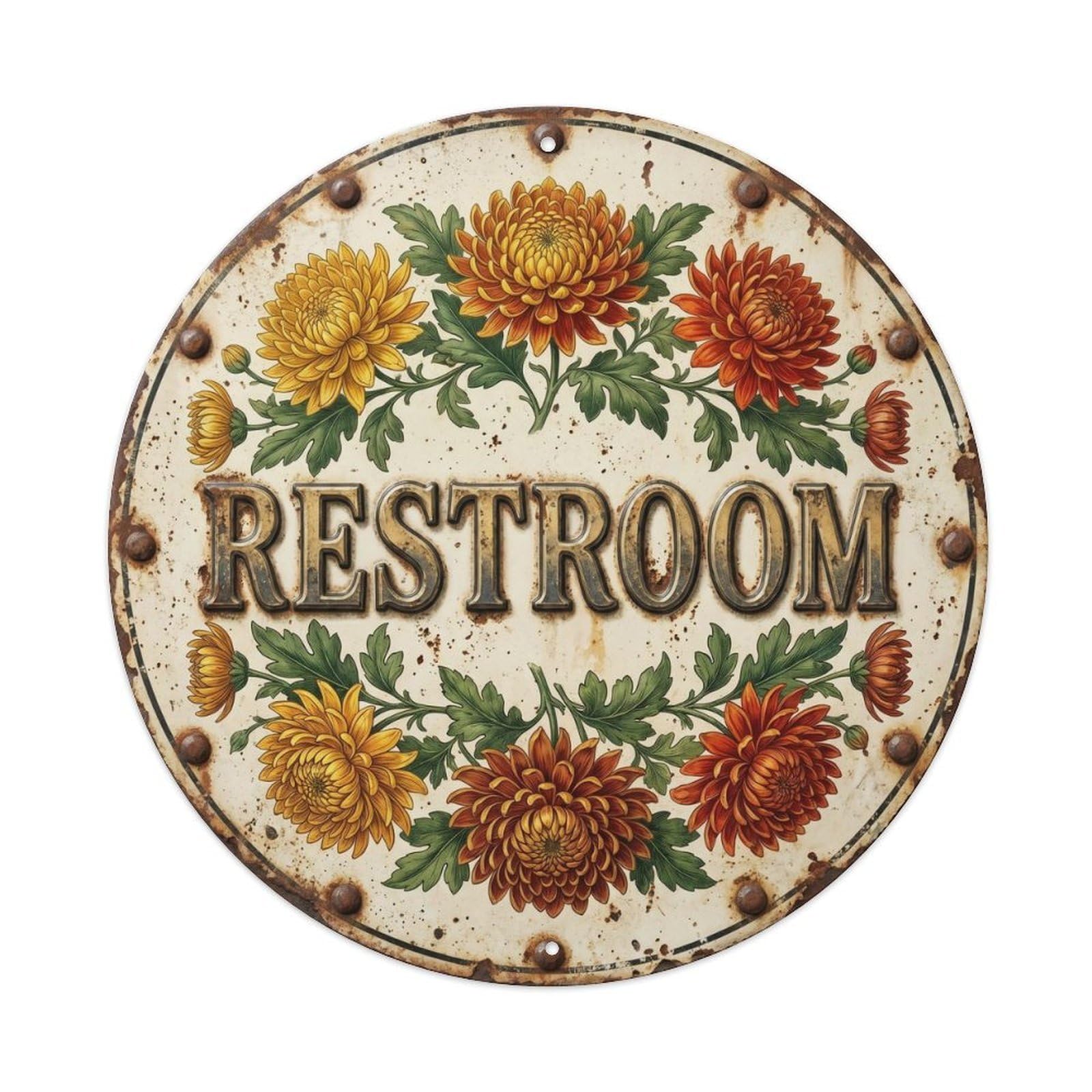 Chrysanthemum Restroom Botanical Floral Room Label Metal Tin Sign
