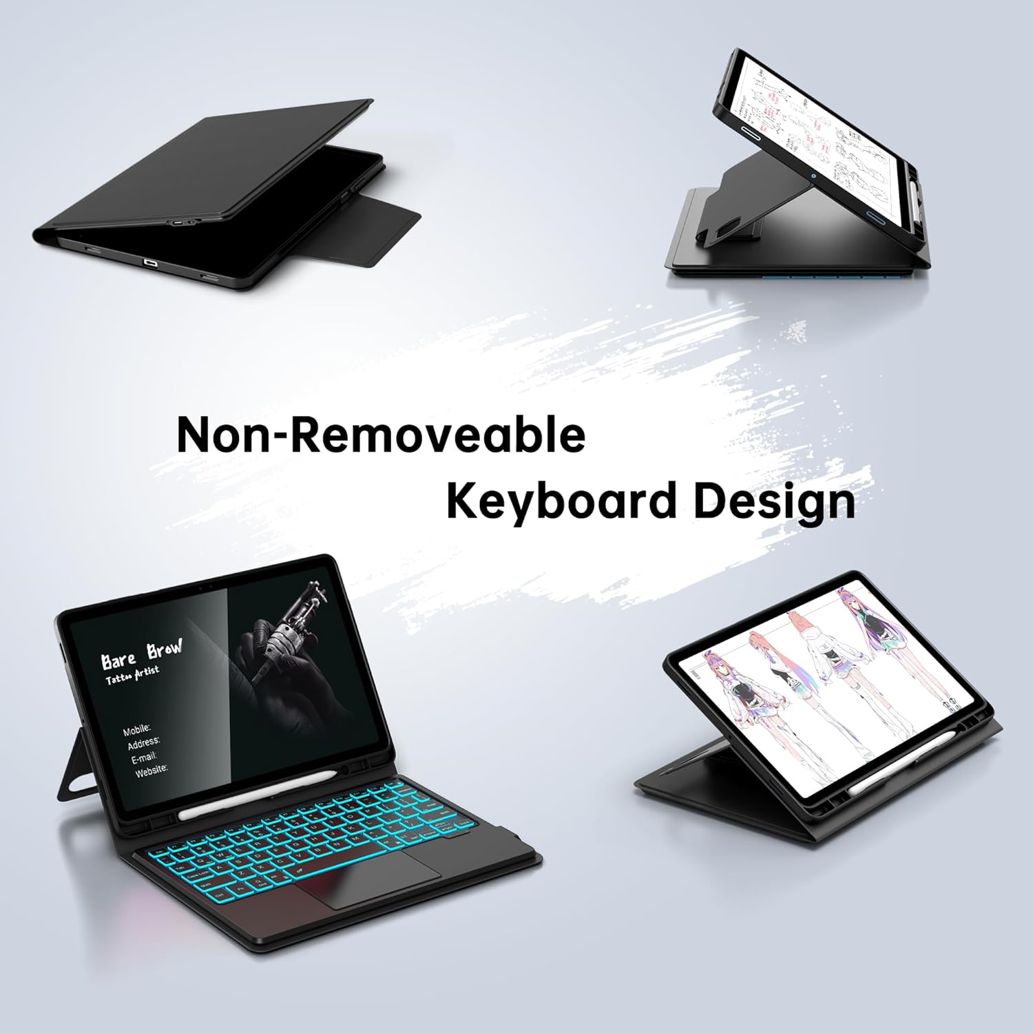 Touch Keyboard Case for Samsung Galaxy Tab S11 11 inch - Folio Combo Wireless Smart Touch Trackpad Keyboard Tablet Cover - 7 Colors Backlit Keyboard with S Pen Holder for Galaxy Tab S11 11"2025 Black