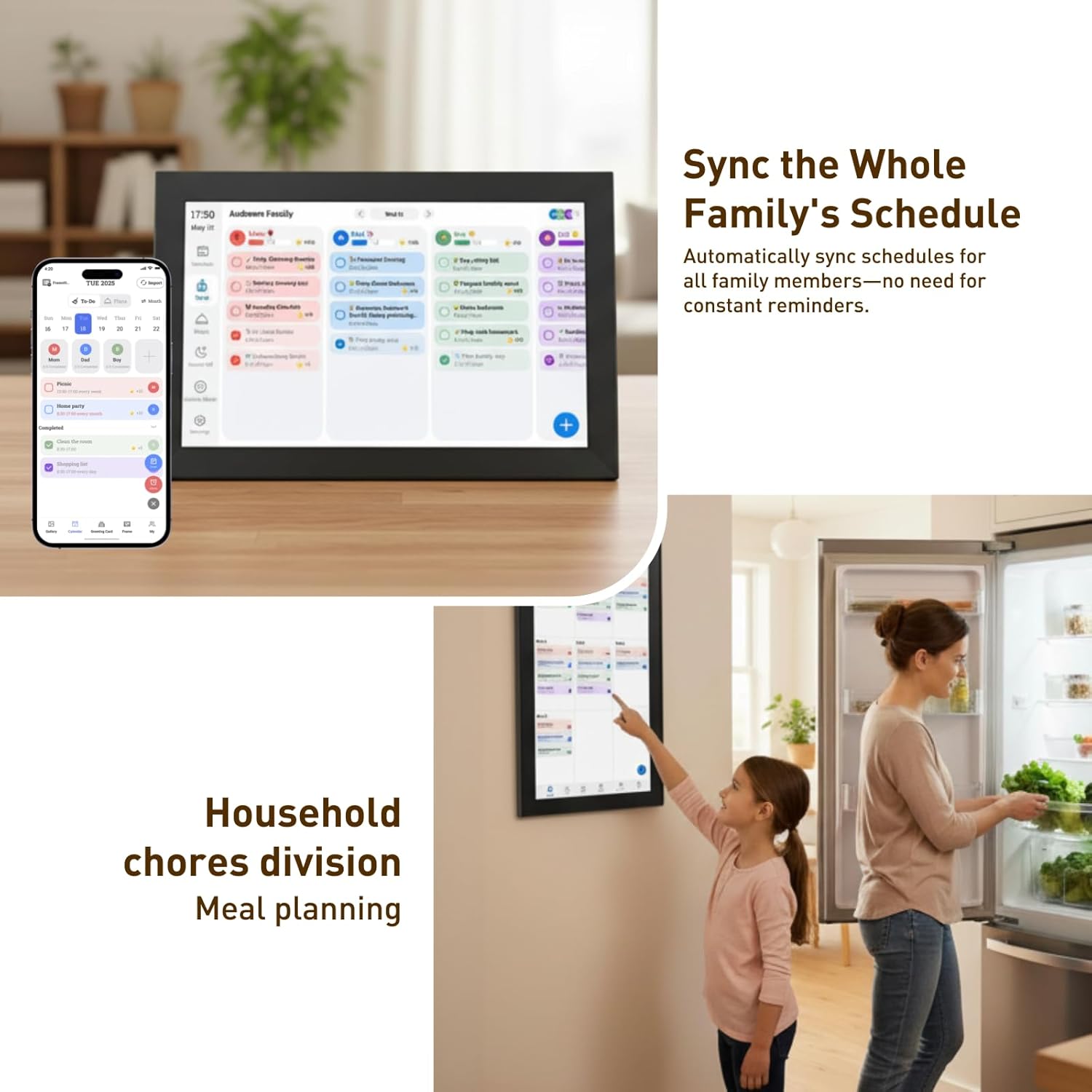 2026 Upgraded 15.6'' Digital Calendar Chore Chart, Smart Digital Wall Calendar Touchscreen, WIFI Electronic Wall Calendar Family Planner, for Home Organization Daily Planning (Black)