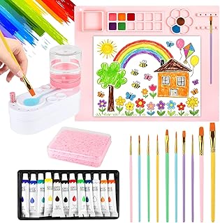 Painting Station, Including Paint Brush Cleaner, 20"×16" Silicone Painting Mat,12-Color Acrylic Paint, 10 Paint Brushes,1 Absorbent Sponge, DIY Painting Gift for Adult Artist Beginners