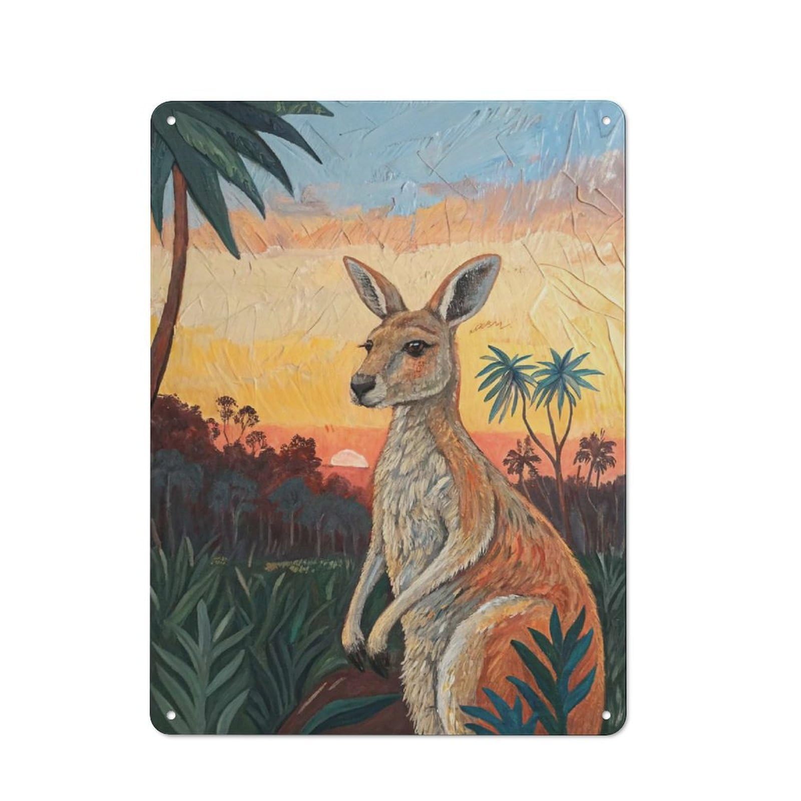 Junmoney Style-2 Kangaroo At Sunset Rustic Metal Plaque 40X30cm For Living Room Or Hallway, For Garage, Workshop And Man Cave Decoration