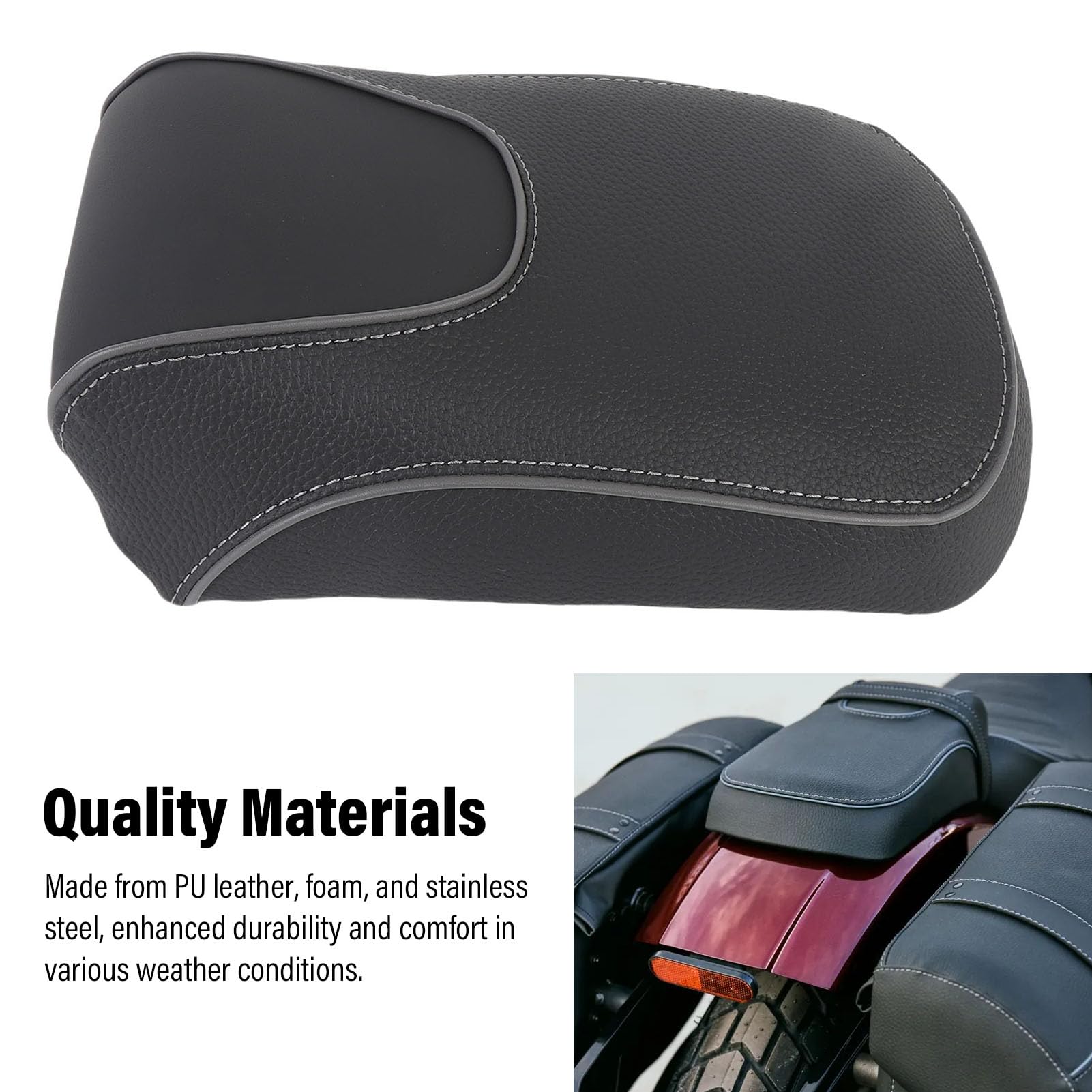Vikye Coussin de Siège de Moto Passager, Coussin Arrière de Moto Ergonomique et Respirant en Cuir PU pour Indian Scout Sixty Bobber 2025+