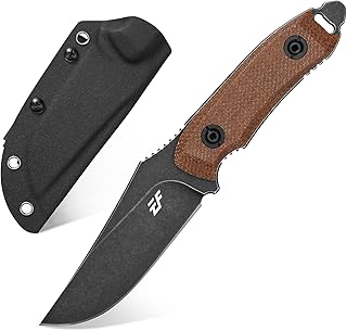 Eafengrow EF126 Fixed Blade Knife 14C28N Steel Blade, Micarta Handle Full Tang Fixed Knife for Outdoor Camping Hunting Survival EDC Tool Knife(Brown) - Eafengrow