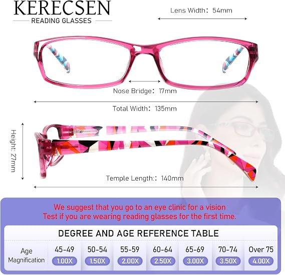 Kerecsen 5-Pack Reading Glasses Women Spring Hinge Pattern Design Glasses for Reading