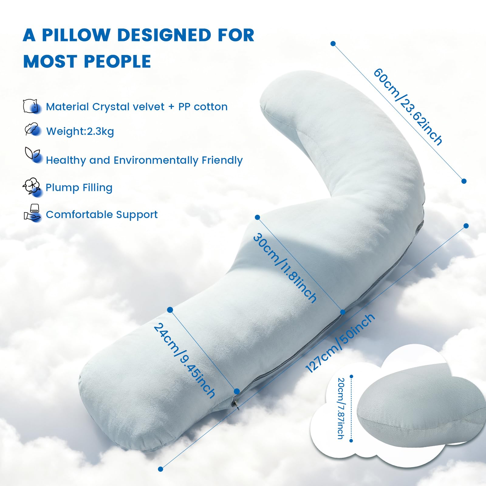 Almohada para dormir de lado, almohada de embarazo con funda lavable, almohada corporal ergonómica para cama en forma de J, almohada de cuerpo completo para aliviar la espalda, estómago y piernas