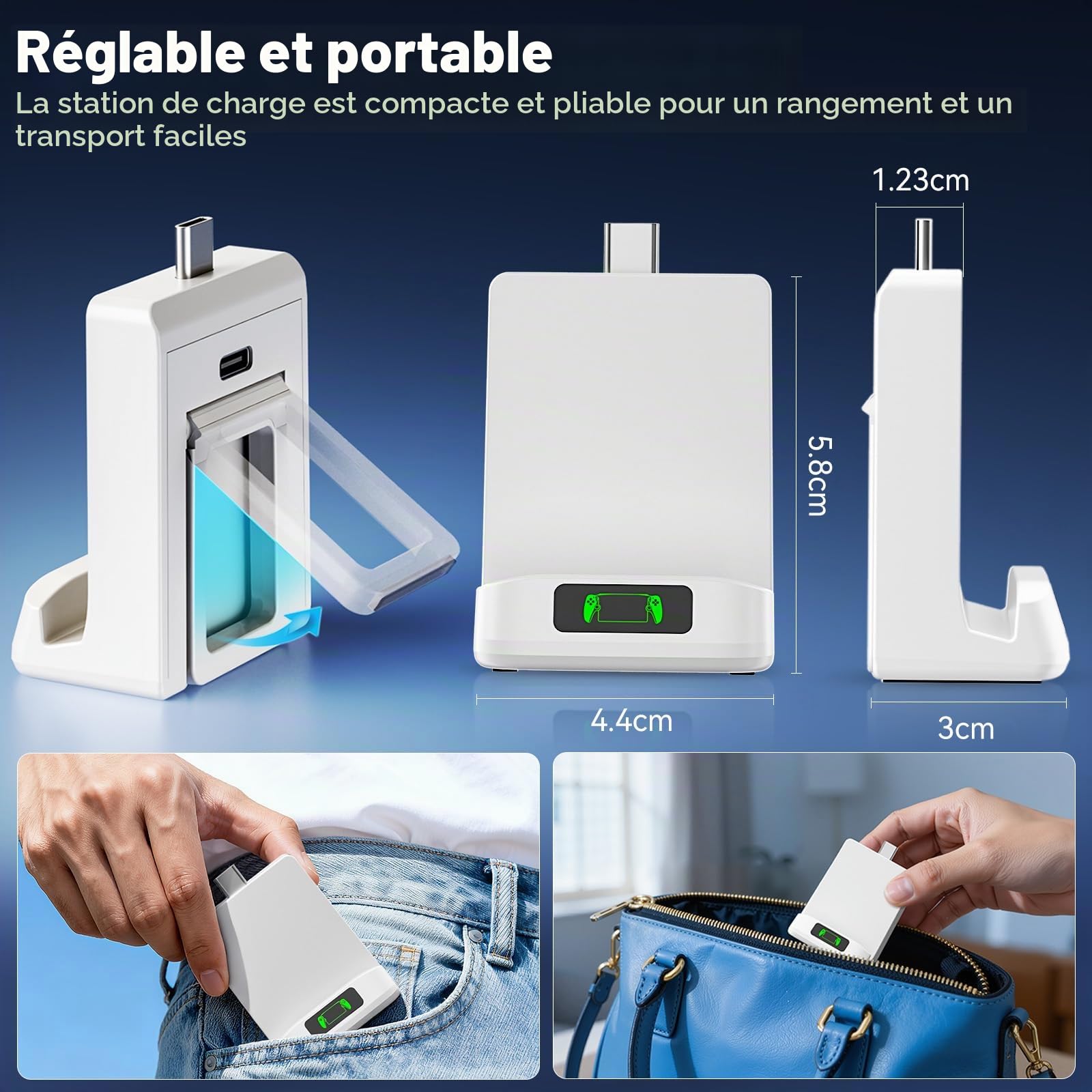 Support de Recharge pour PlayStation Portal, Station de Recharge Pliable avec Indicateur LED de Charge, Câble USB-C Inclus, Compact et Léger pour Une Utilisation Facile, Accessoire PS Portal