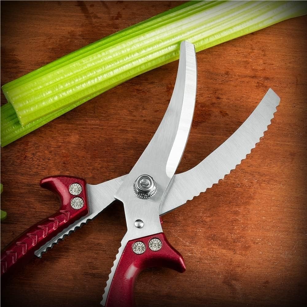 Kitchen Poultry Shears, Powerful Chicken Bone Scissors Red Aliuminum Alloy Handle Cutti