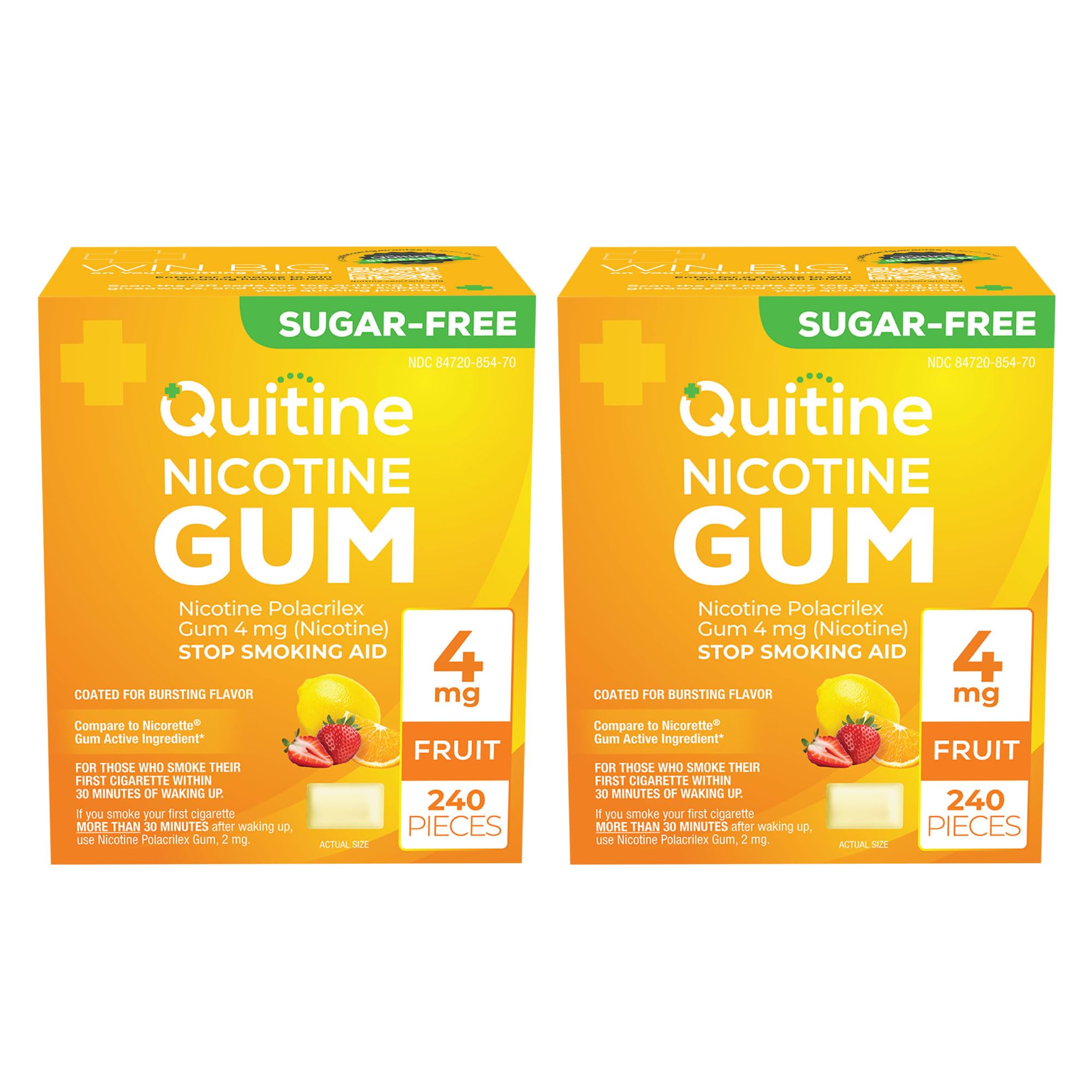 Nicotine Gum 4mg, Fruit – 480 Count (2-Pack) | Quit Smoking Aid | Quit Smoking or Vaping, NRT Gum for Heavier Smokers – Pair with 21mg Patch – Includes Quitine Circle 90-Day Quit Program