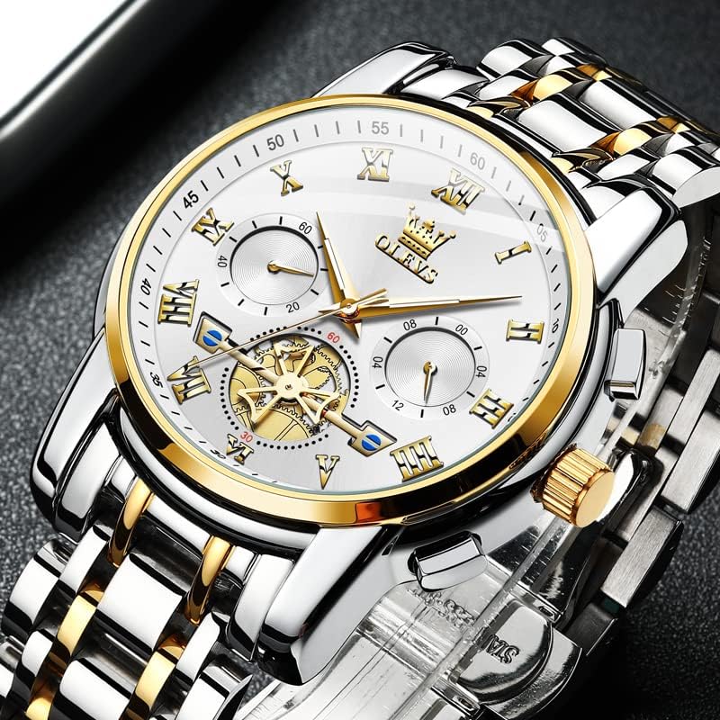 Miniatura 3 de OLEVS Relojes para hombre, cronógrafo, vestido de negocios, cuarzo de acero inoxidable, impermeable, luminoso, fecha, reloj de pulsera