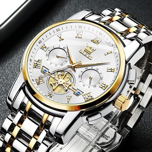 Olevs Mens Watches Chronograph Business Casual Quartz Stainless Steel Waterproof Luminous Date Big Face Wrist Watch Silver Watch For Men #TOP2