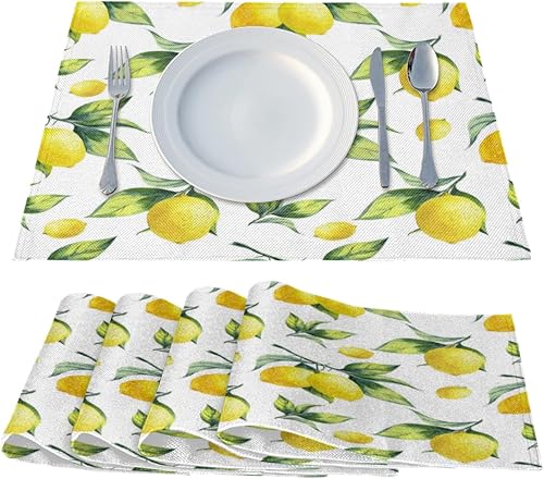 Miniatura 2 de Lemons Theme Design Placemats Set of 4 Table Mats Washable Placemat Waterproof Place Mats for Party Home Dining Table Decor 18x12 in