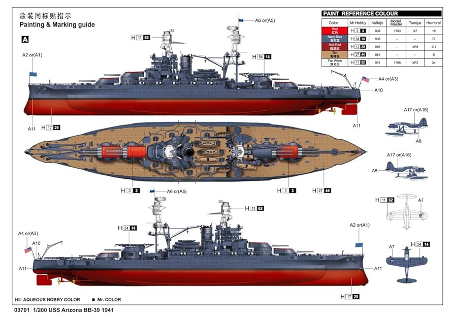 トランペッター　1/200 艦船 アメリカ海軍 BB-39 アリゾナ 1941 トランペッター 1/200 艦船 アメリカ海軍 BB-39 アリゾナ 1941