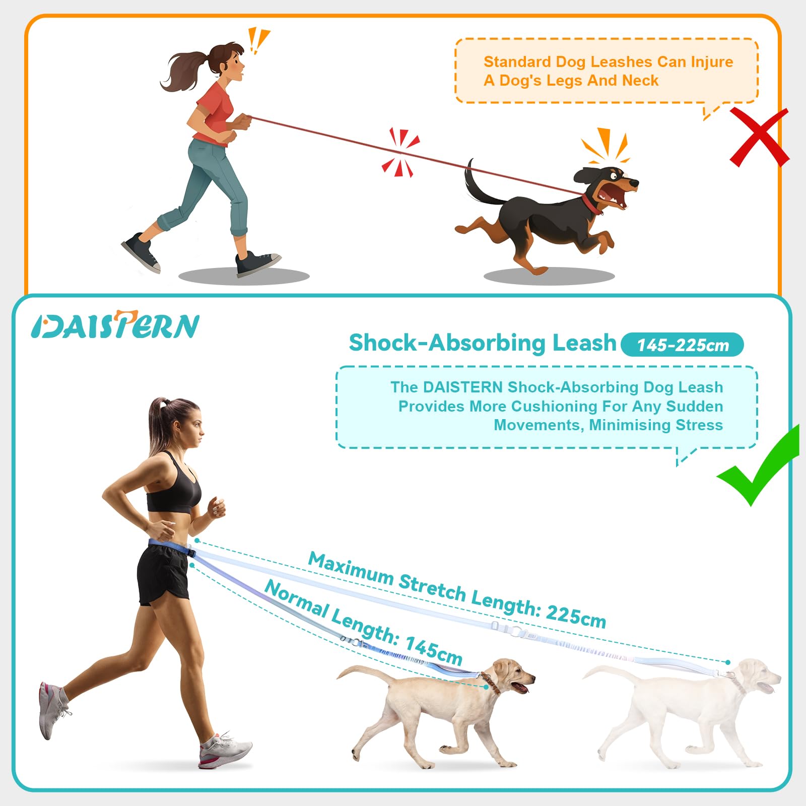 DAISTERN 6-in-1 Jogging Lead for Dogs Free Hands-Free Lead, Elastic, Shock-Absorbing - Image 3
