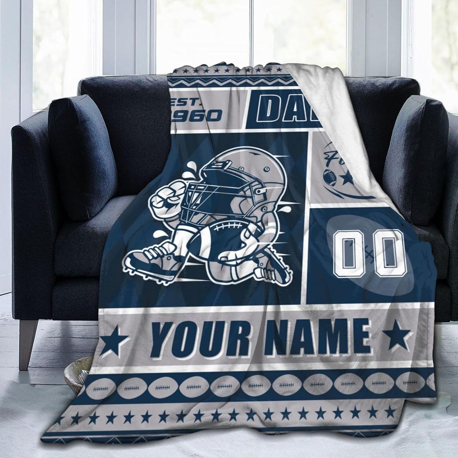 Dallas Custom Blanket,Personalized Name Number Soft Lightweight Flannel Throw Blanket for Boy Girl Men Women Fans 30"X40",40"X50",50"X60",60"X80"
