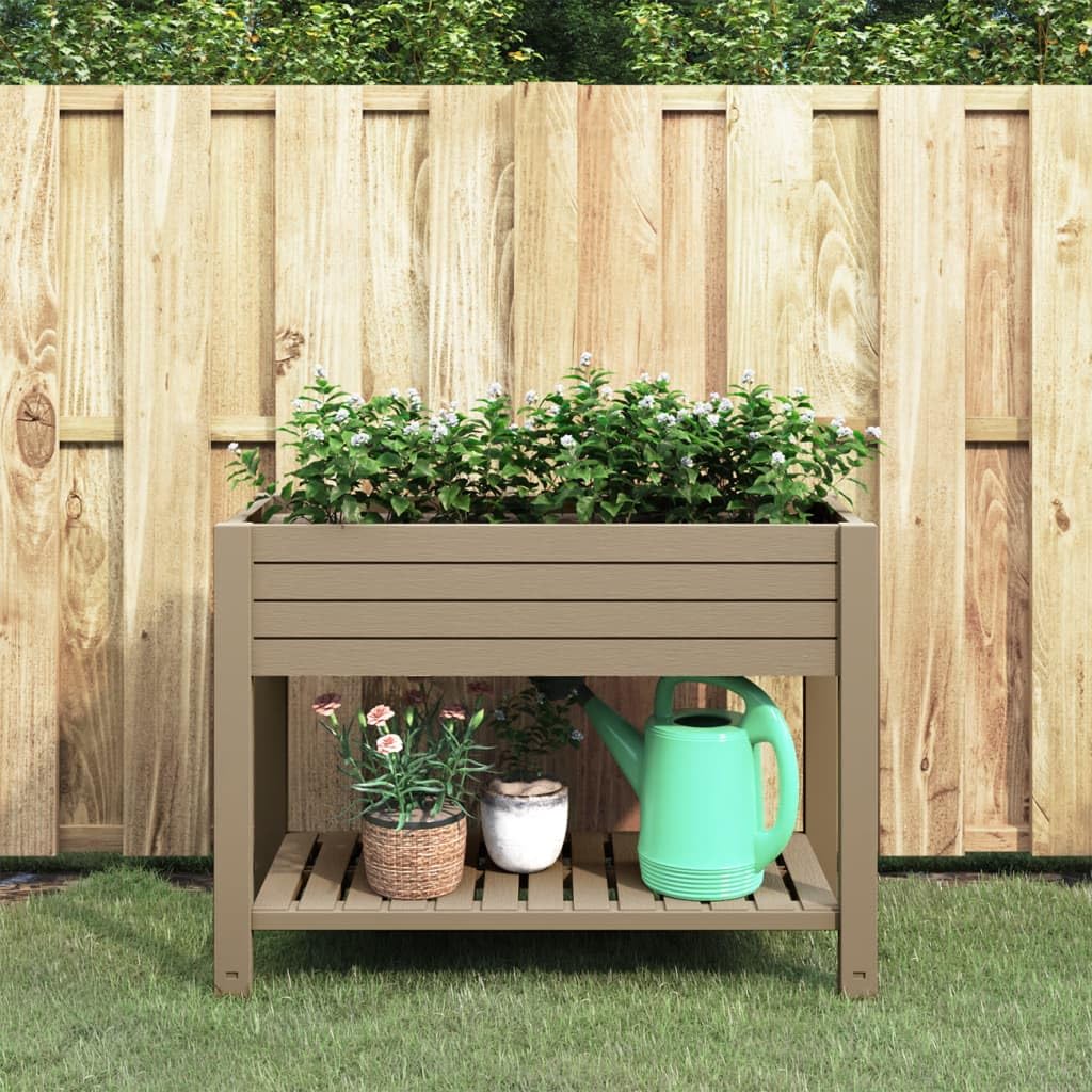 Jardinera de jardín elevada de polipropileno marrón claro 110 x 45 x 79 cm con sistema de autorriego y trama de madera sintética, diseño práctico para patio y balcón, amplio
