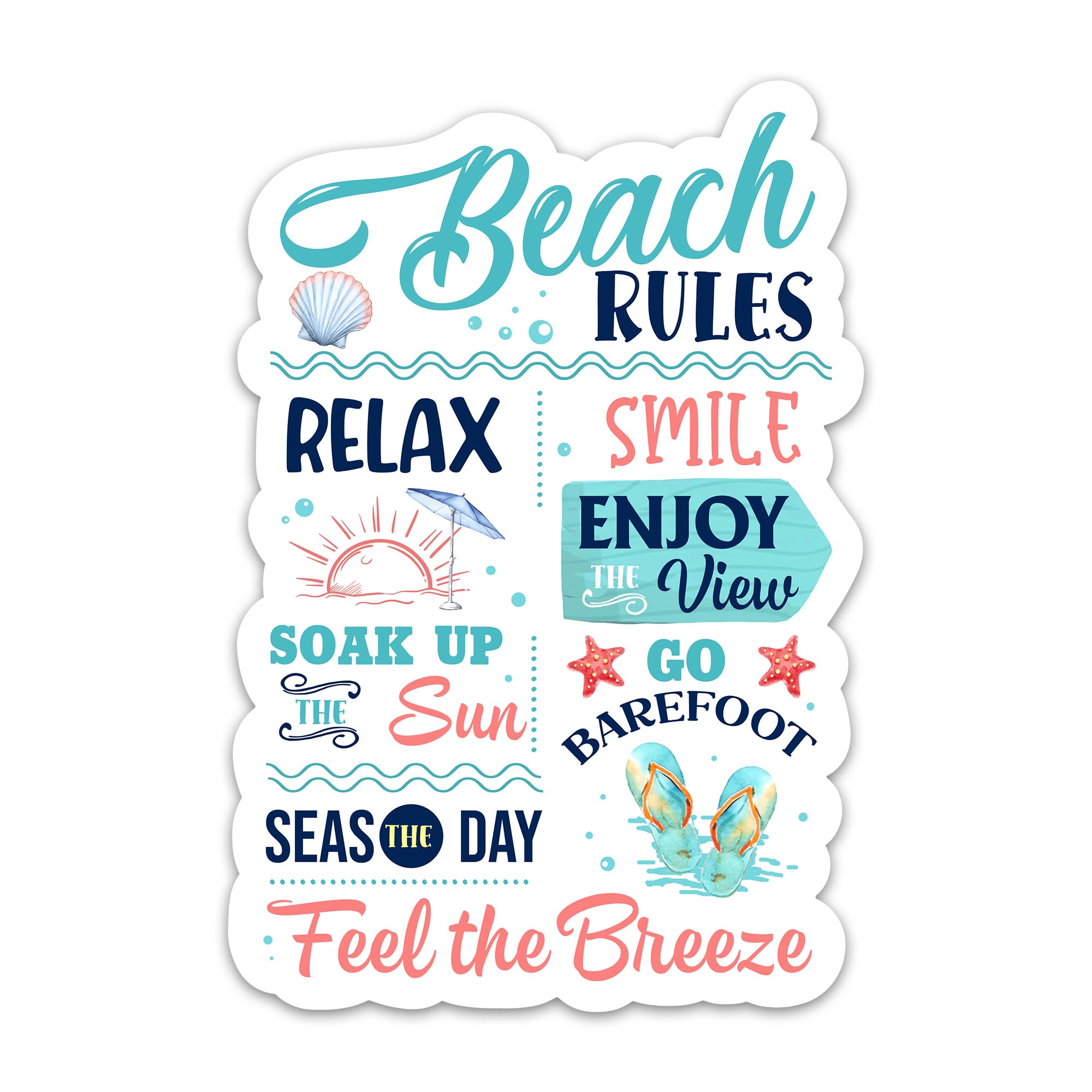 EMBLAZIFY Beach Rules Sticker Funny Summer Beach Enthusiast Waterproof Vinyl Stickers for Laptop Water Bottle Tumbler Phone Case Cute Ocean Seashell
