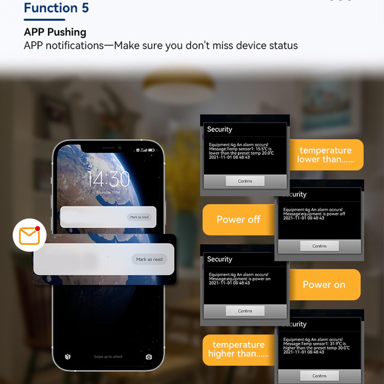 Contrôleur D'Alarme SMS 4G, Contrôleur D'accès au Téléphone Portable avec 4 Canaux, Réseau 4G, Alarme de Panne de Courant SMS, Liaison de Température et d'humidité APP WEB