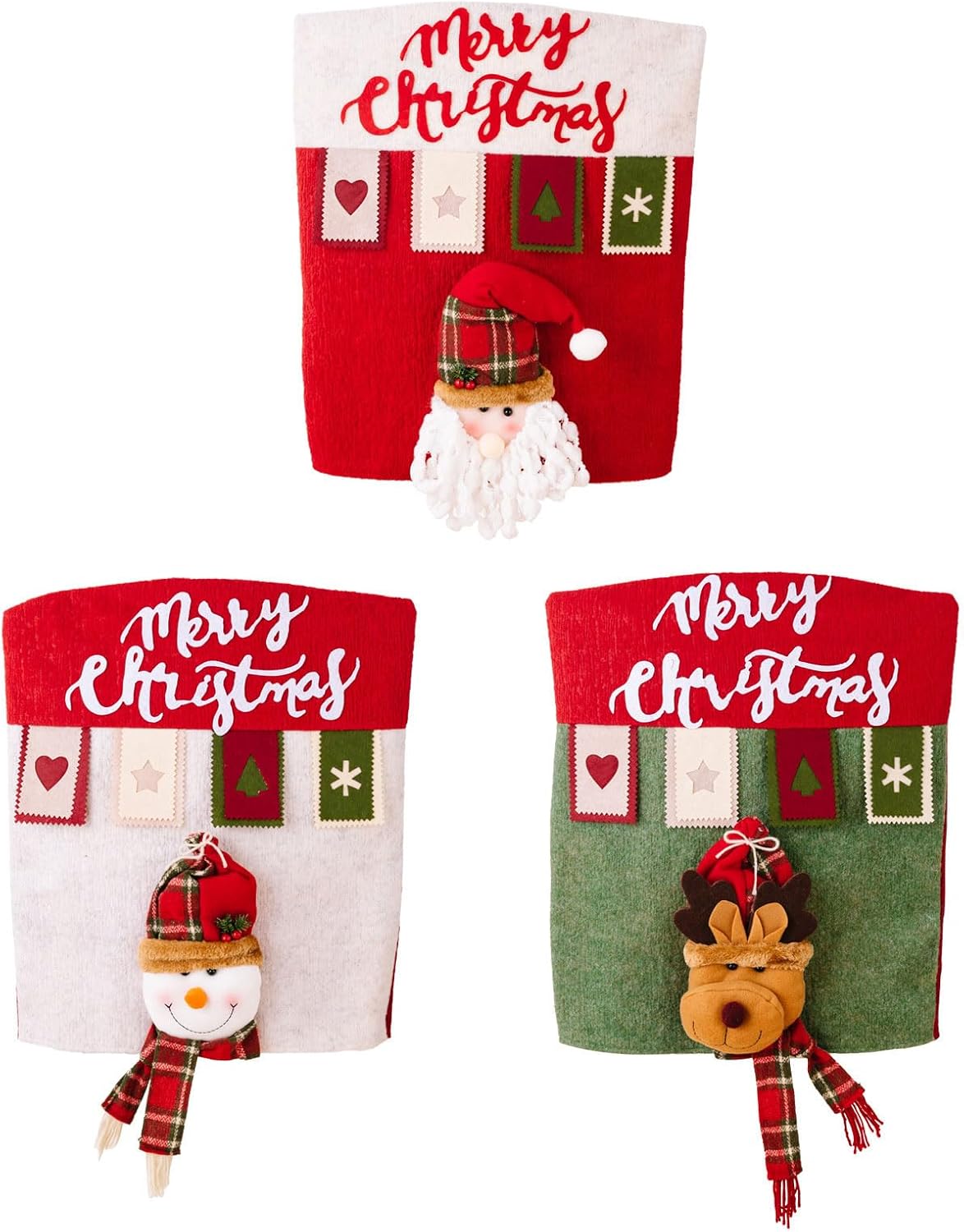 3pcs Christmas Dining Chair Cover Santa Snowman Slipcovers Seat Back Covers Protector for Holiday Home Party Decorations Chair Slipcover