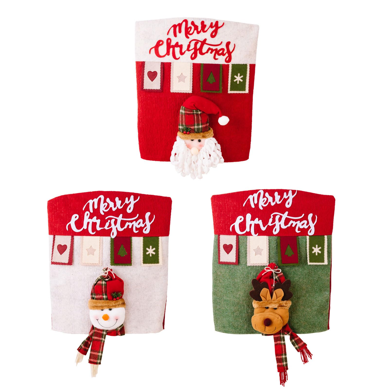 Buxuaaaa 3pcs Christmas Dining Chair Cover Santa Snowman Slipcovers Seat Back Covers Protector for Holiday Home Party Decorations Dining Chair Cover