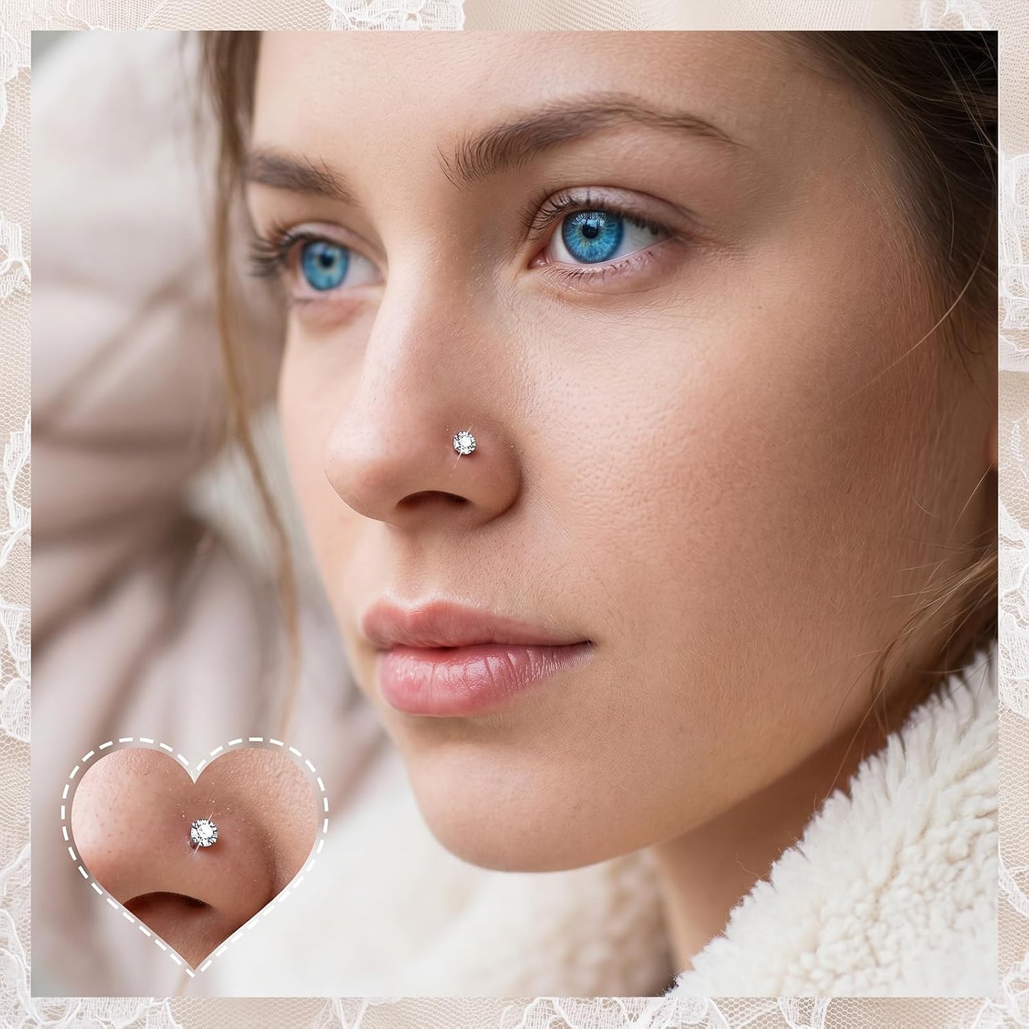 20Pcs Straight Nose Rings 20G Surgical Steel Nose Bone Studs Cubic Zirconia Small Stud Nose Ring Stuf Body Piercing Jewelry for Women Men