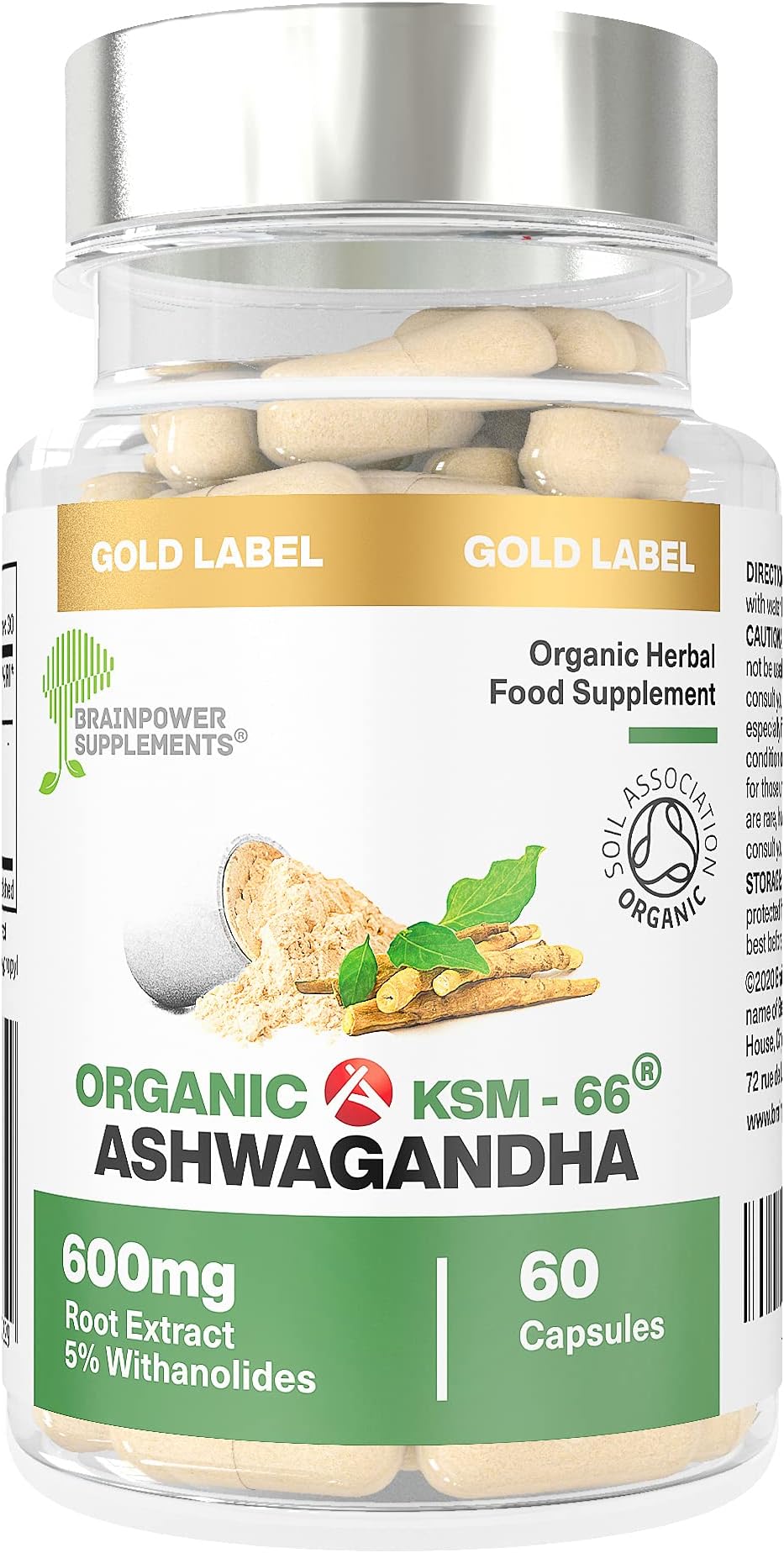Organic Ashwagandha KSM66® with 5% Withanolides | No Synthetic Binders or Fillers | GMP Made in The UK by Brainpower Supplements®