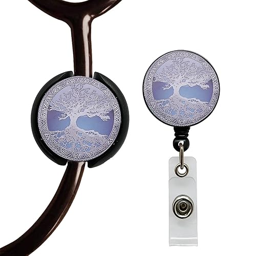 Etiqueta de identificación para estetoscopio, etiqueta de nombre, médica, enfermera, médico, veterinario, EMT viene con 1 carrete retráctil (árbol