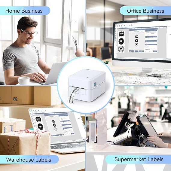 iDPRT Label Maker with 600pcs Labels(2 Rolls of 300pcs) - Thermal Barcode Printer with Ethernet & USB Connection, Customizable App, Supports Various Sized Labels, Label Printer for Small Business