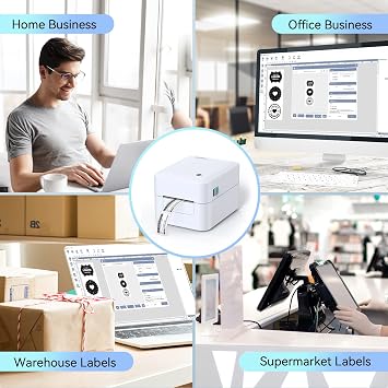 iDPRT Label Maker with 600pcs Labels(2 Rolls of 300pcs) - Thermal Barcode Printer with Ethernet & USB Connection, Customizable App, Supports Various Sized Labels, Label Printer for Small Business