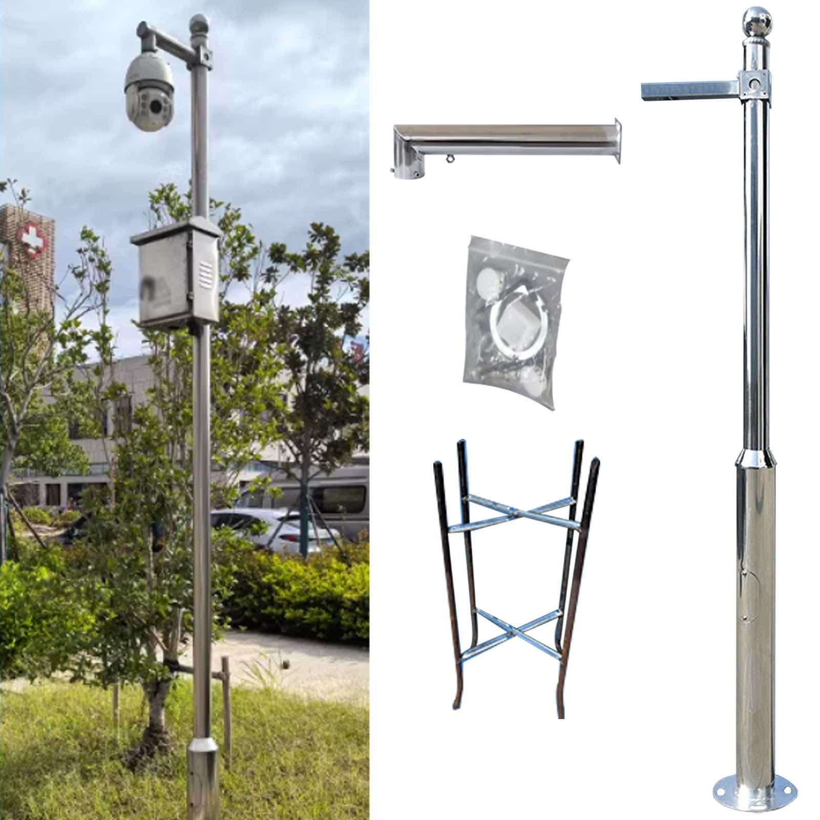 Support de fixation pour caméra de sécurité pour surveillance extérieure, support vertical résistant aux intempéries pour caméras dôme et lampes solaires