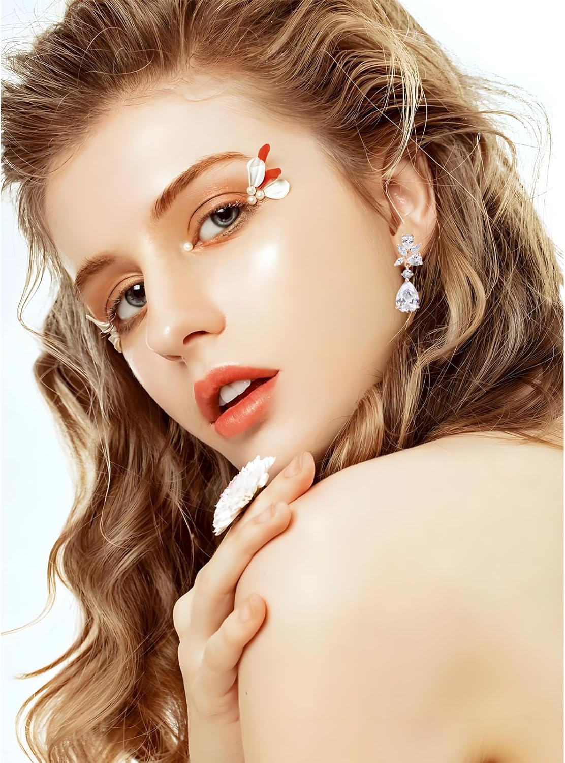 Bridal Earrings for Women Bridesmaids Bride Trendy Sparkling Rhinestone Cubic Zirconia Elegant Cluster Floral Leaf Dangle Drop Earring Prom Wedding Bridal Jewelry Gifts - Image 2