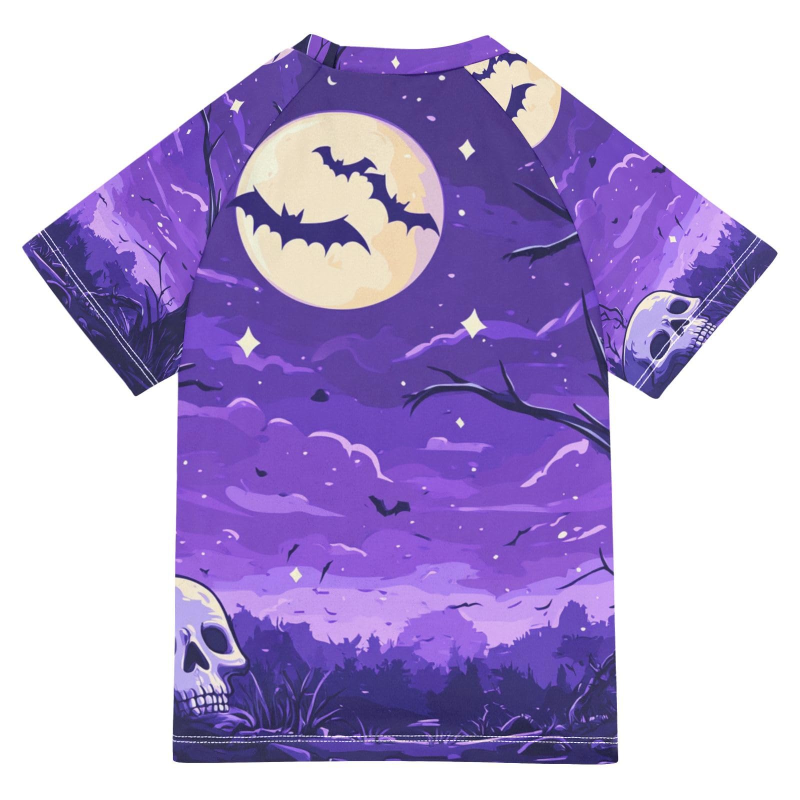 Jucciaco Boys Swimsuit Bat Moon Skull Purple Sunscreen Kids Sun Rashguard Short Sleeve T-Shirts Swimwear Sets UPF 50+