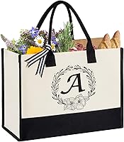 Miokok Personalized Initial Canvas Tote Bag - Extra Large Beach Tote for Women, Ideal Birthday Wedding Gift for Mom Teachers Nurses