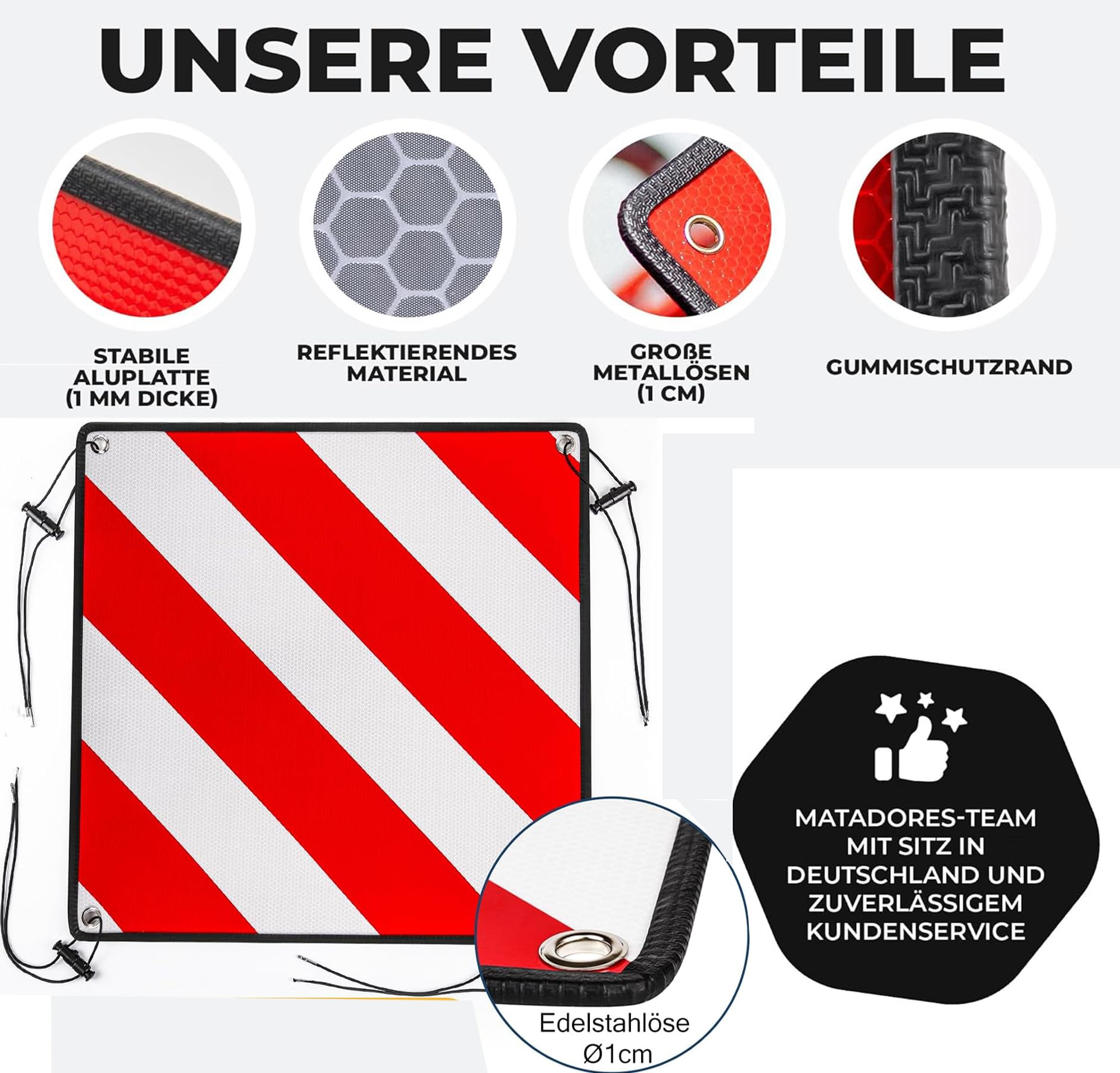 Warntafel Italien Spanien und Portugal Fahrradträger,3 In 1 Alu Reflektierend Warnschild(50 x 50 cm) mit 4X Spannseile,Zertifizierte für Fahrradträger Heckträger & Auto Wohnmobil