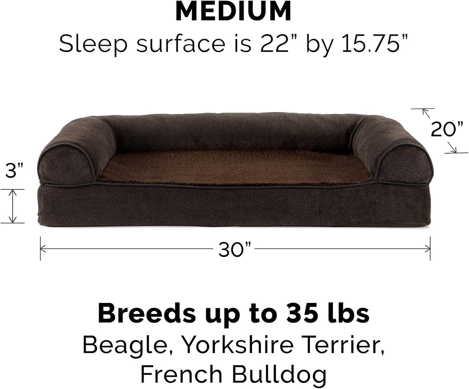 Furhaven Orthopedic Pet Bed for Dogs and Cats - Sofa-Style Sherpa and Chenille Couch Dog Bed with Removable Washable Cover, Coffee, Medium : Everything Else